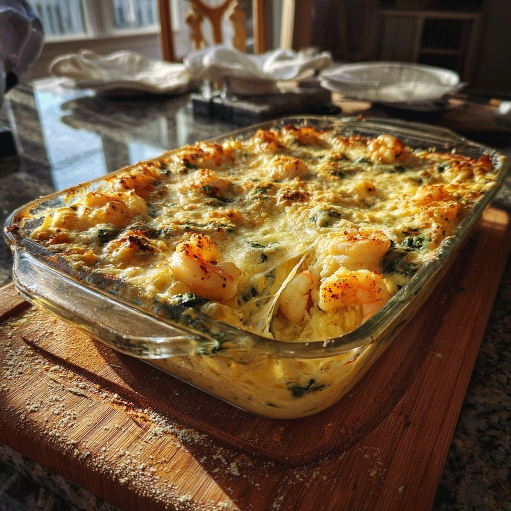 Shrimp Spinach Alfredo Bake