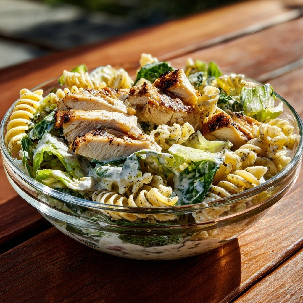 Healthy Chicken Caesar Pasta Salad