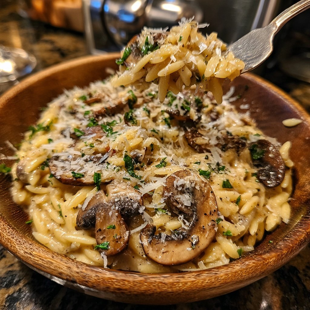 Romantic Creamy Parmesan Mushroom Orzo