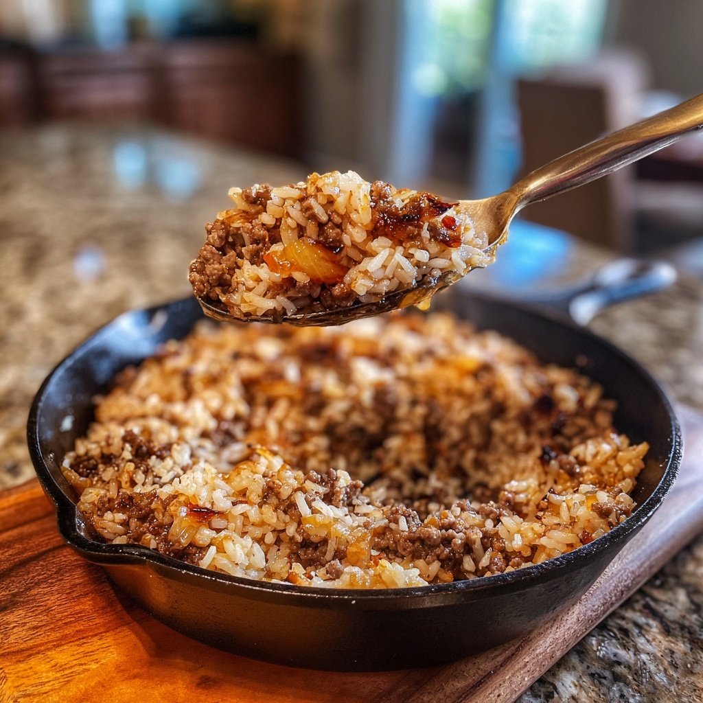 Ground Beef And Onion Rice Skillet