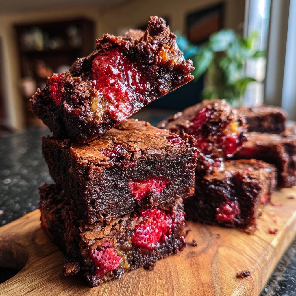 Cottage Cheese Brownies with Strawberry Pieces