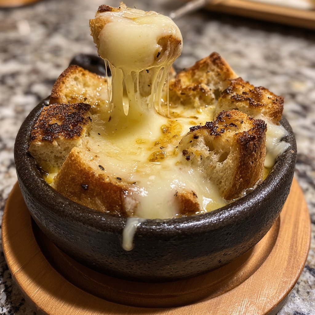 Fondue with White Cheddar and Garlic