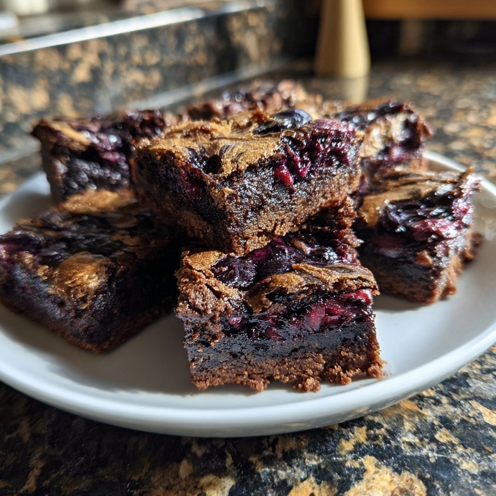 Cottage Cheese Brownies with Blueberry Swirl